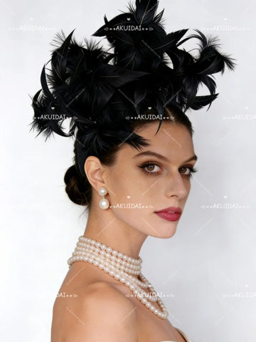 25cm Feather Cocktail Fascinator Headband Kentucky Derby Tea Party Pillbox Hat