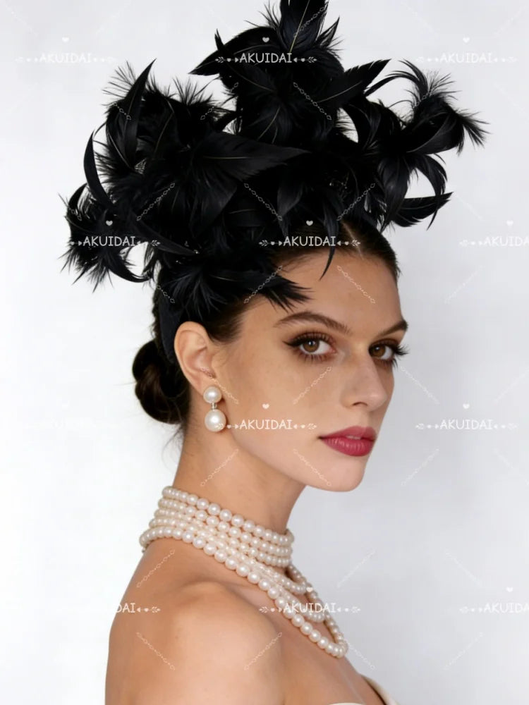 25cm Feather Cocktail Fascinator Headband Kentucky Derby Tea Party Pillbox Hat