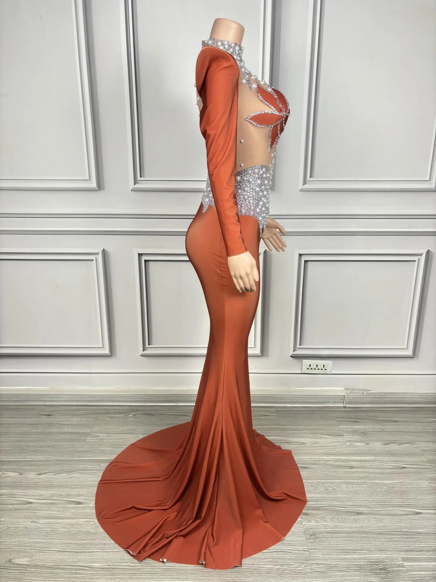Rhinestone Floral Embroidered Mermaid Gala Gown & Trailing Evening Dress