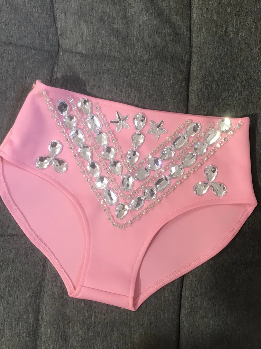 Rhinestone Bikini Bra & High-Waist Shorts 2-Piece Performance Costume Set