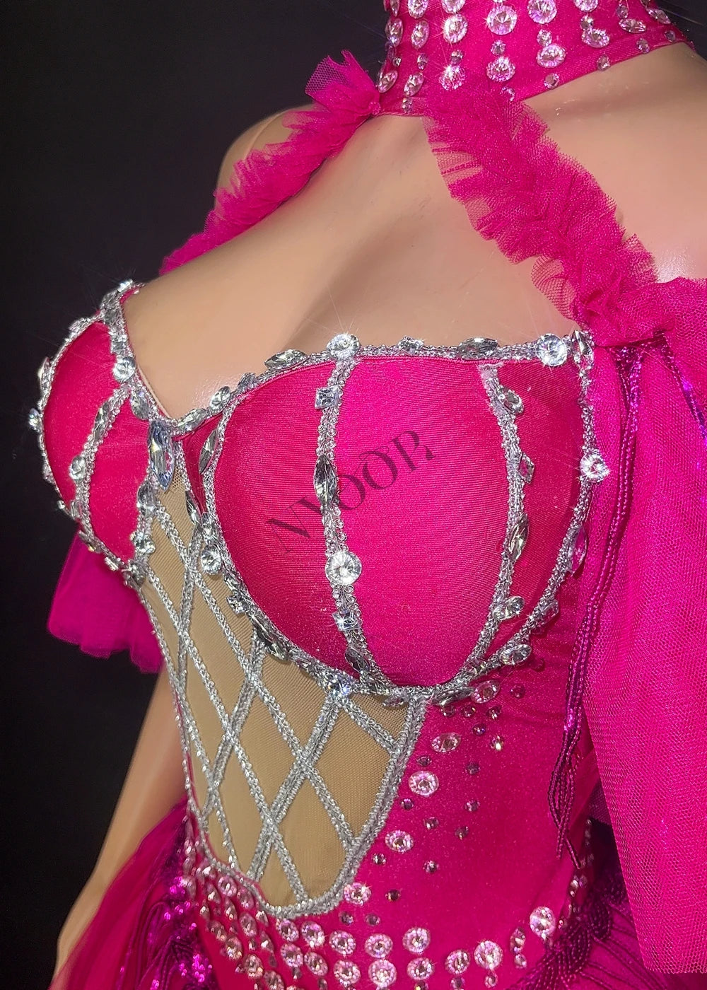 Sparkly Sequin Tassel Puff Sleeve Mesh Bodysuit Showgirl Stage Dance Leotard