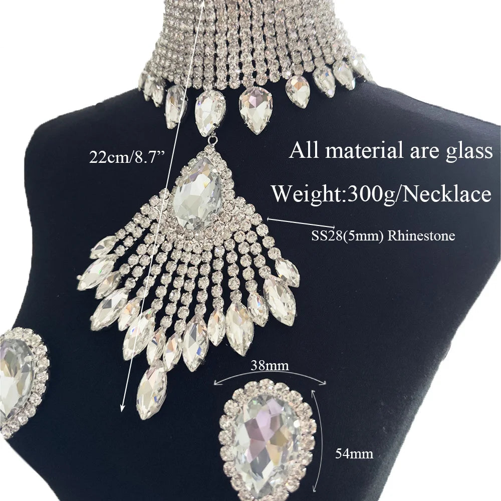 Oversized Crystal Rhinestone Tassel Choker & Earrings Drag Queen Jewelry Set