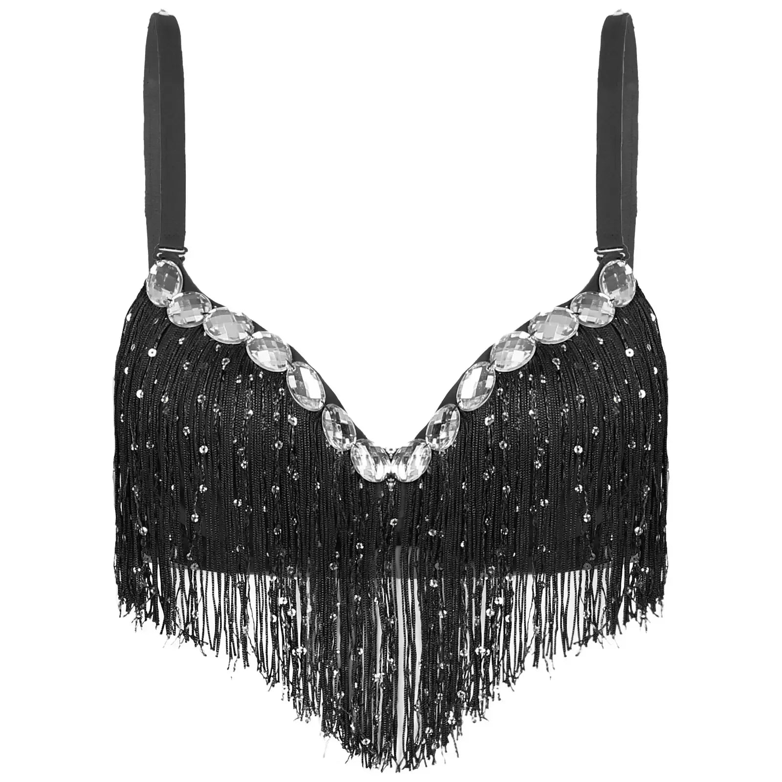 The Stardust Oasis Sirena – Sequined Tassel & Rhinestone Push-Up Belly Dance Bra Top
