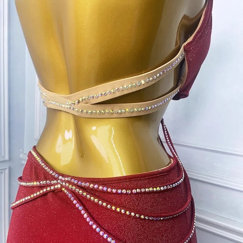 Custom Beaded & Embroidered Red Oriental Belly Dance Suit Performance Costume