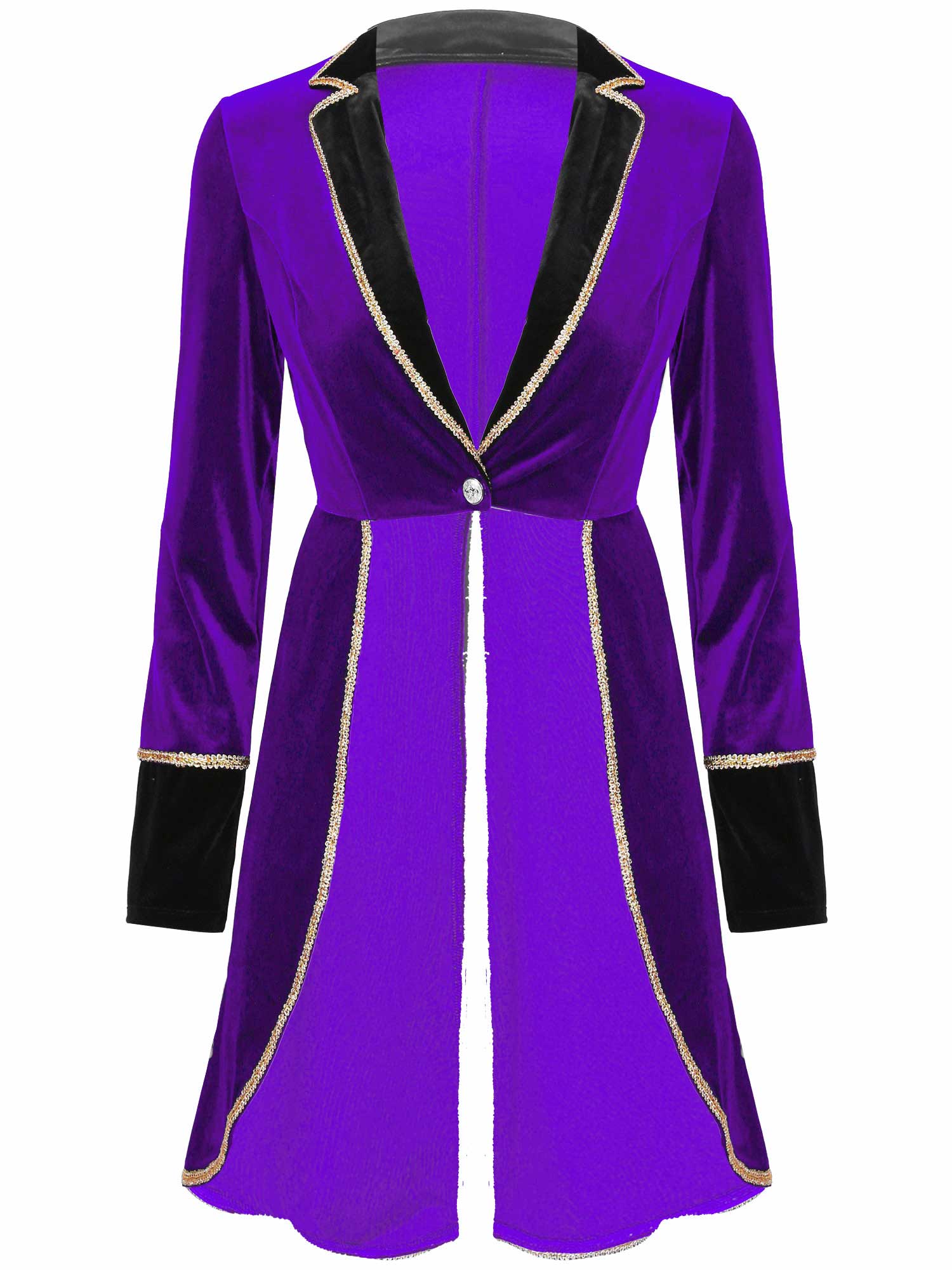 Velvet Circus Ringmaster Gold-Trimmed Swallow-Tail Blazer Coat