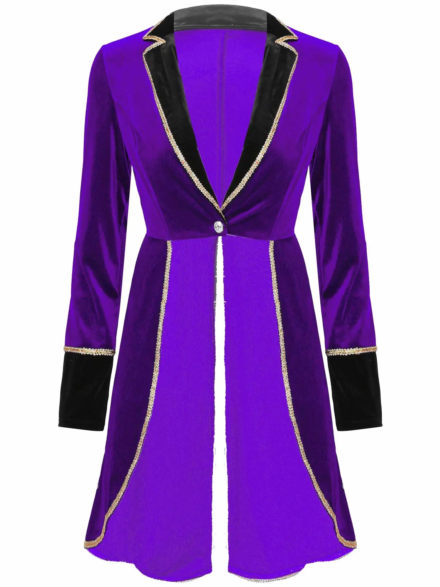 Velvet Circus Ringmaster Gold-Trimmed Swallow-Tail Blazer Coat