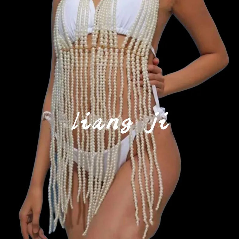 Pearl-Look Tassel Halter Bra Body Chain