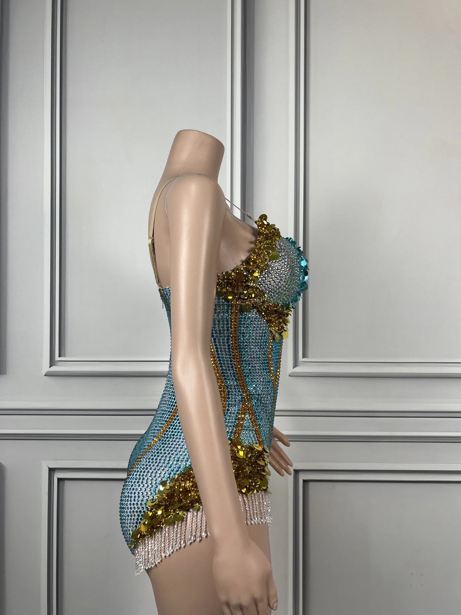 Sparkly Crystal Sequins Sleeveless Bodysuit Nightclub Event Singer Stage Leotard