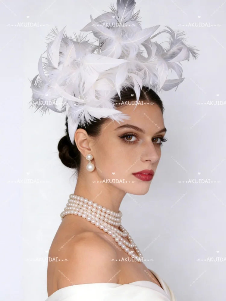 25cm Feather Cocktail Fascinator Headband Kentucky Derby Tea Party Pillbox Hat