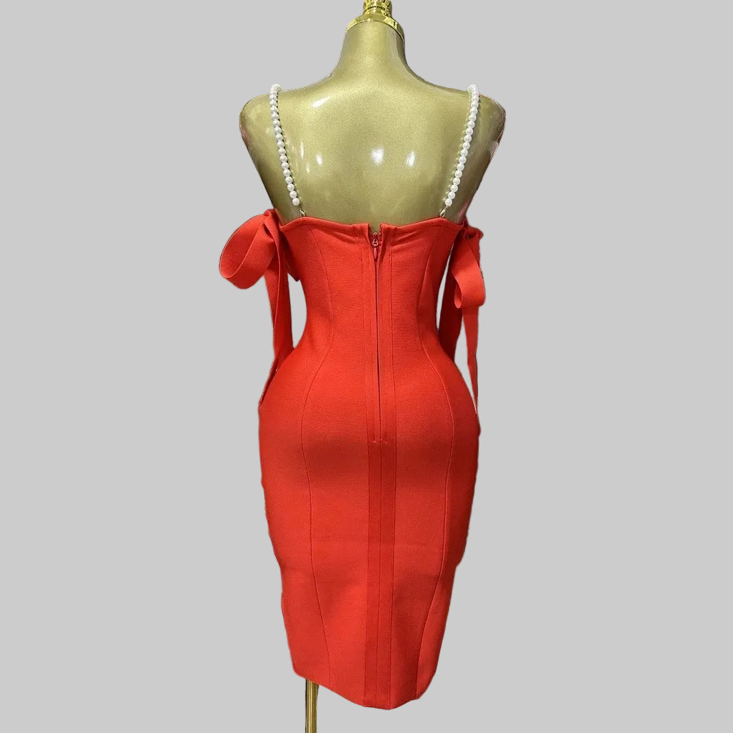 Luxury Pearl Strap Rhinestone Bustier Bandage Mini Dress & Cocktail Party Bodycon