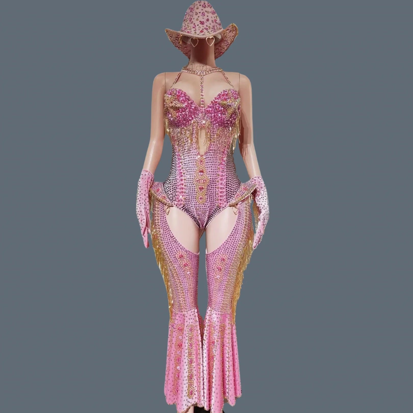 The Stardust Showstopper 4-Piece Rhinestone Ensemble – Luxury Stage Bodysuit & Jumpsuit Set