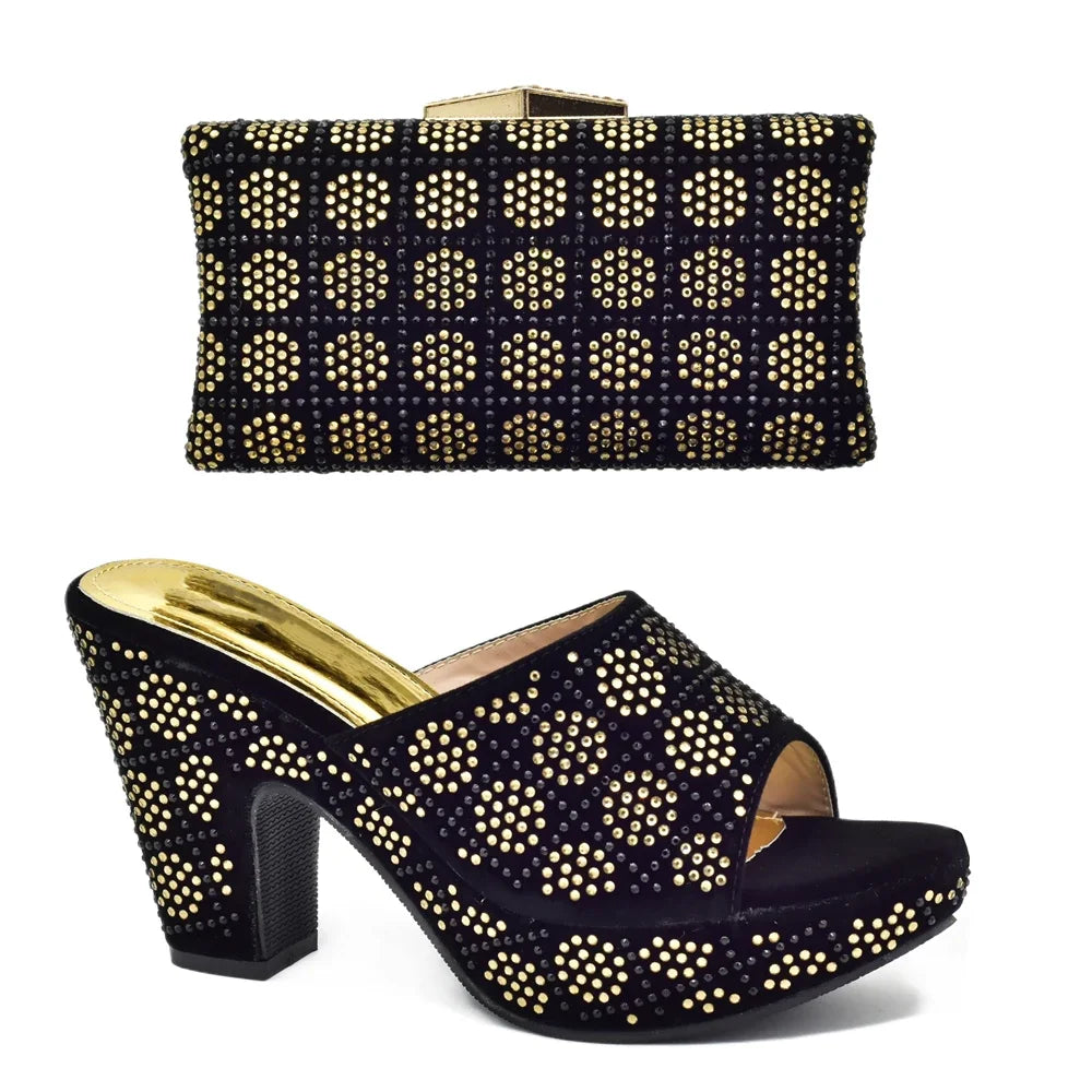 Italian Rhinestone Shoes and Bag Matching Set