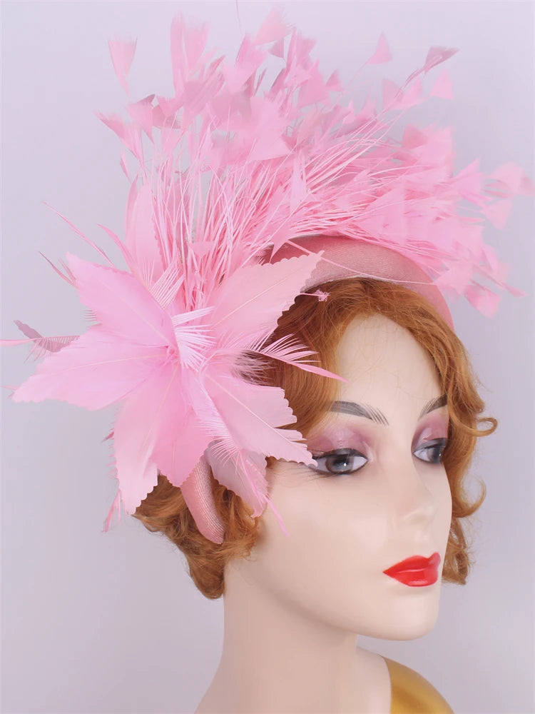 25cm Feather Floral Ribbon Fascinator Headband Kentucky Derby Cocktail Tea Party Hat