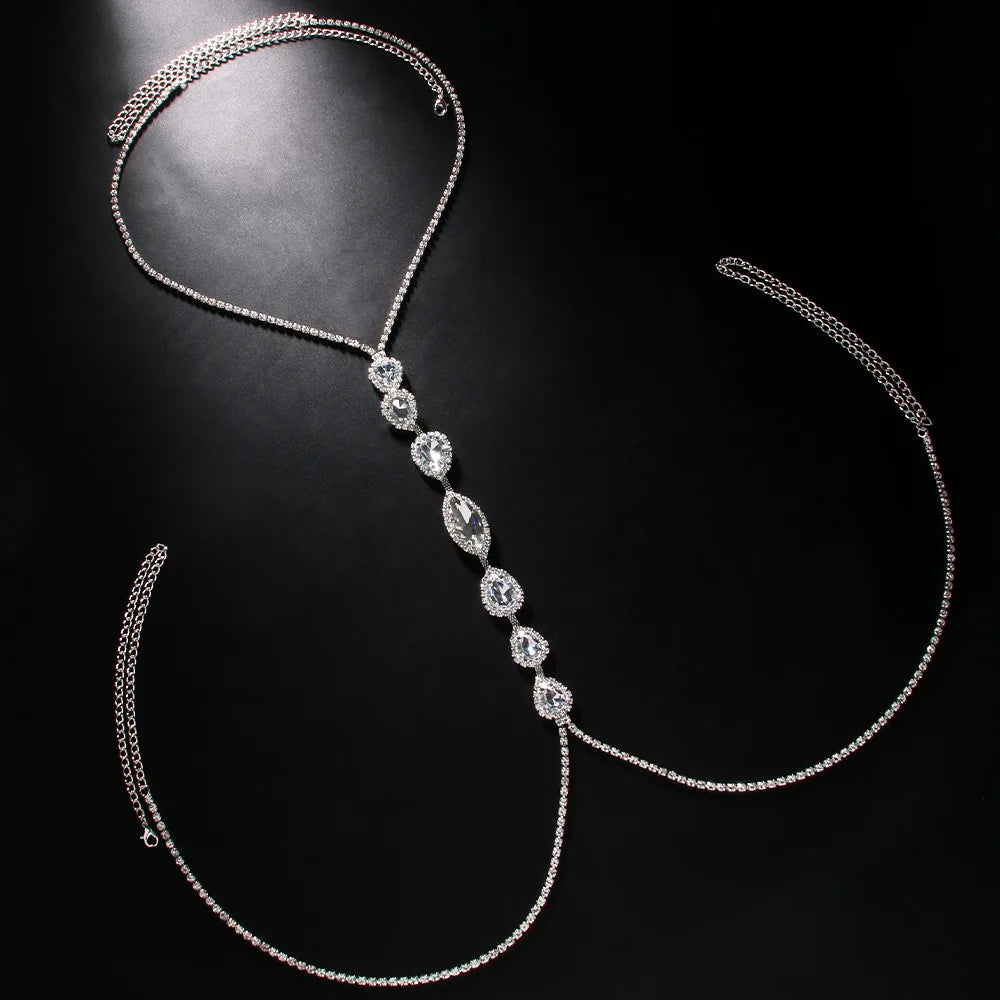 Teardrop Rhinestone Chest Chain Necklace