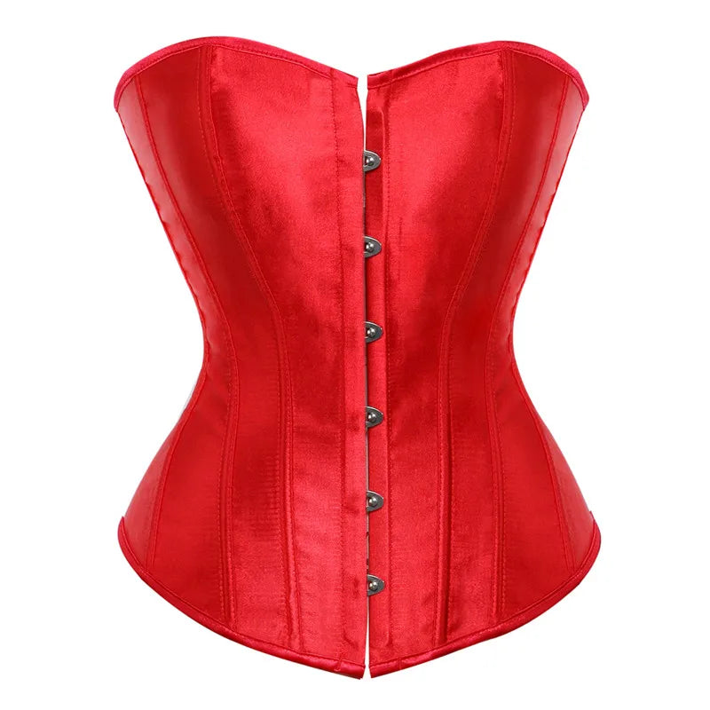 Vintage Overbust Corset Plus Size Satin Lace-Up Bustier Top