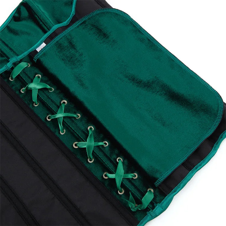 Green Velvet Overbust Corset Top Side Zipper Lace-Up Boned Bustier Top