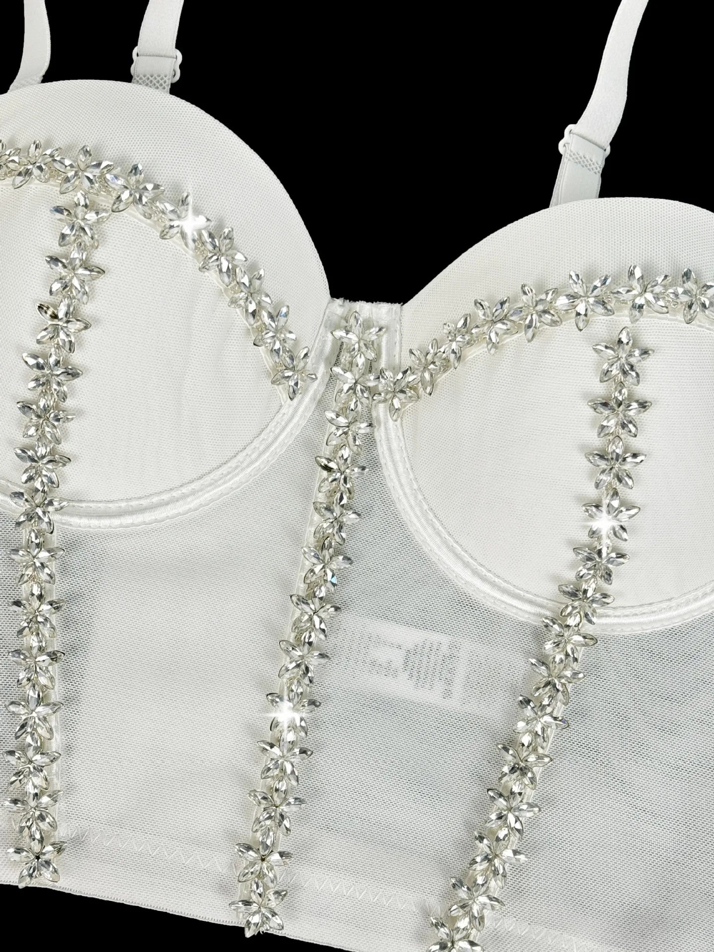 Crystal Embroidered Bustier Corset Crop Top Evening Party Stage Bralette