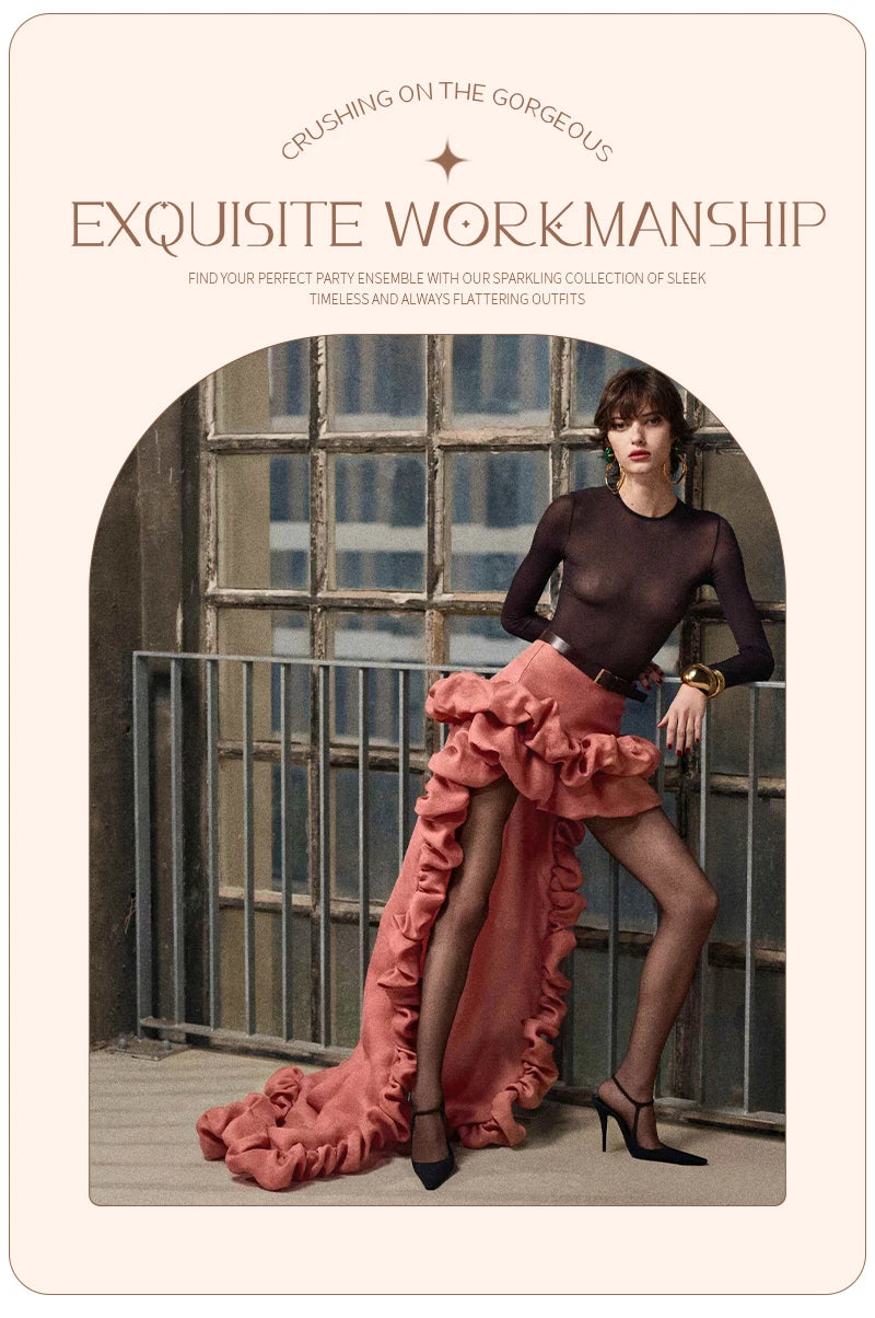 High-Waist High-Low Ruffle Skirt