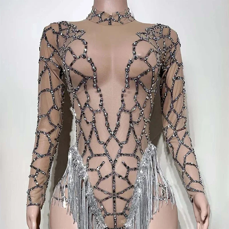 Long-Sleeve Fringe Showgirl Bodysuit