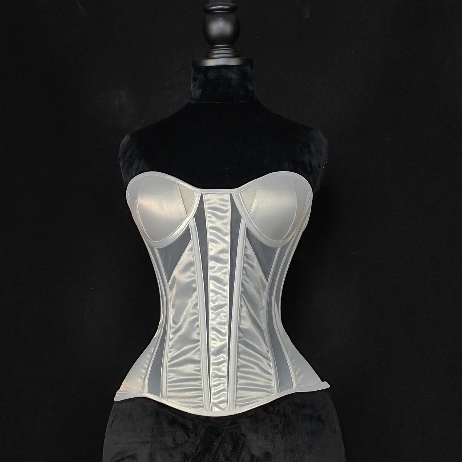 Strapless Breathable Mesh Corset Bustier Built-In Bra Boned Waist Cincher Top
