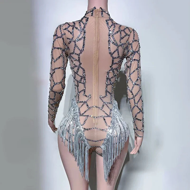 Long-Sleeve Fringe Showgirl Bodysuit