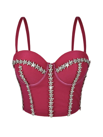 Crystal Embroidered Bustier Corset Crop Top Evening Party Stage Bralette