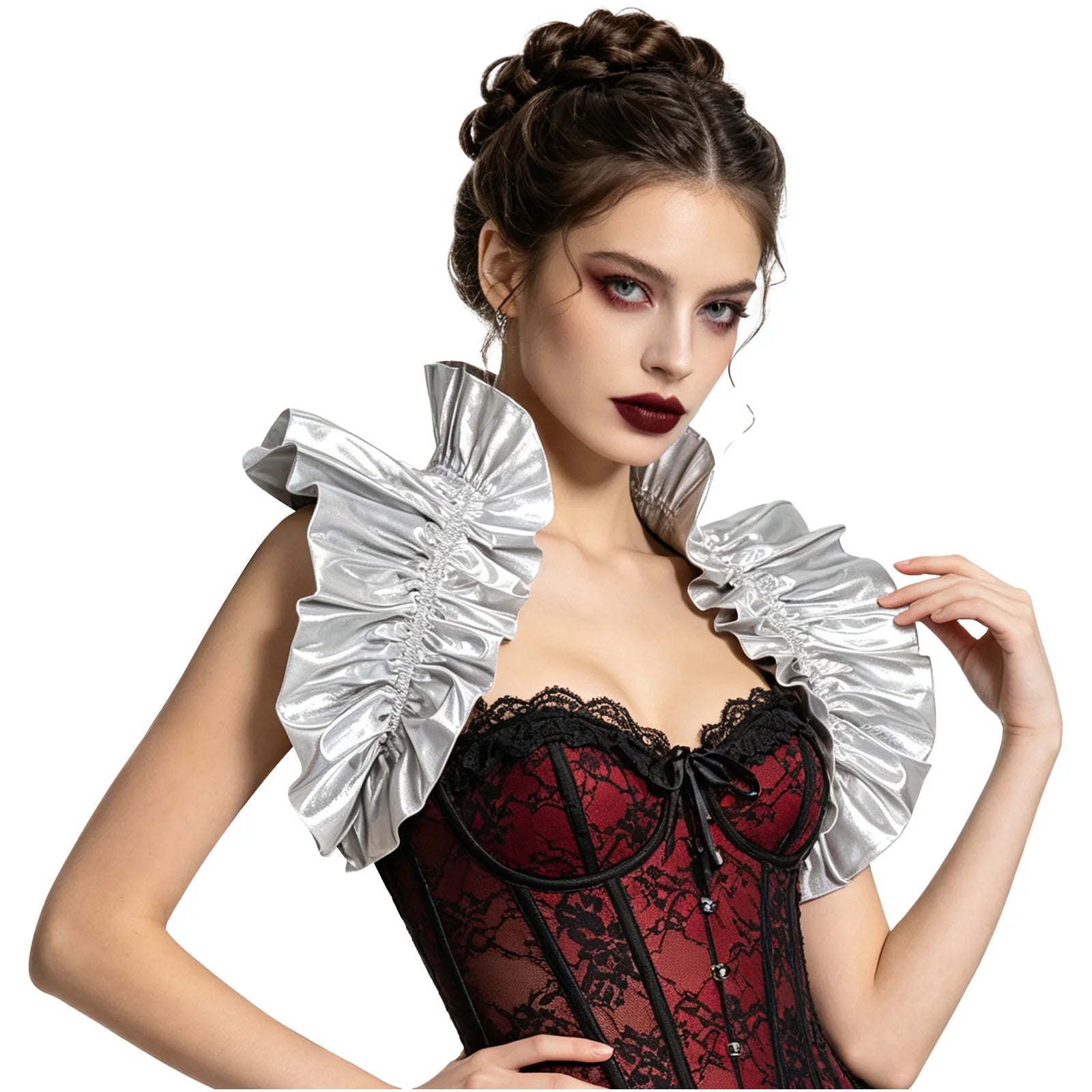 Metallic Ruffled Renaissance Neck Shrug Holographic Victorian Shoulder Capelet