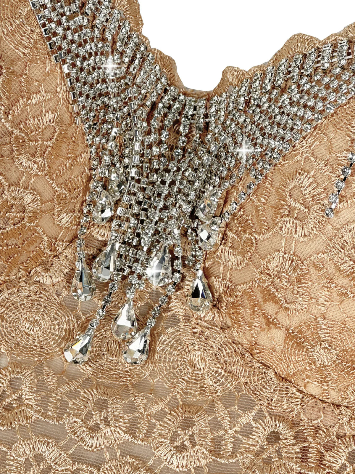 Lace Embroidery Diamond Tassel Bustier Corset Crop Top Stage Party Bralette