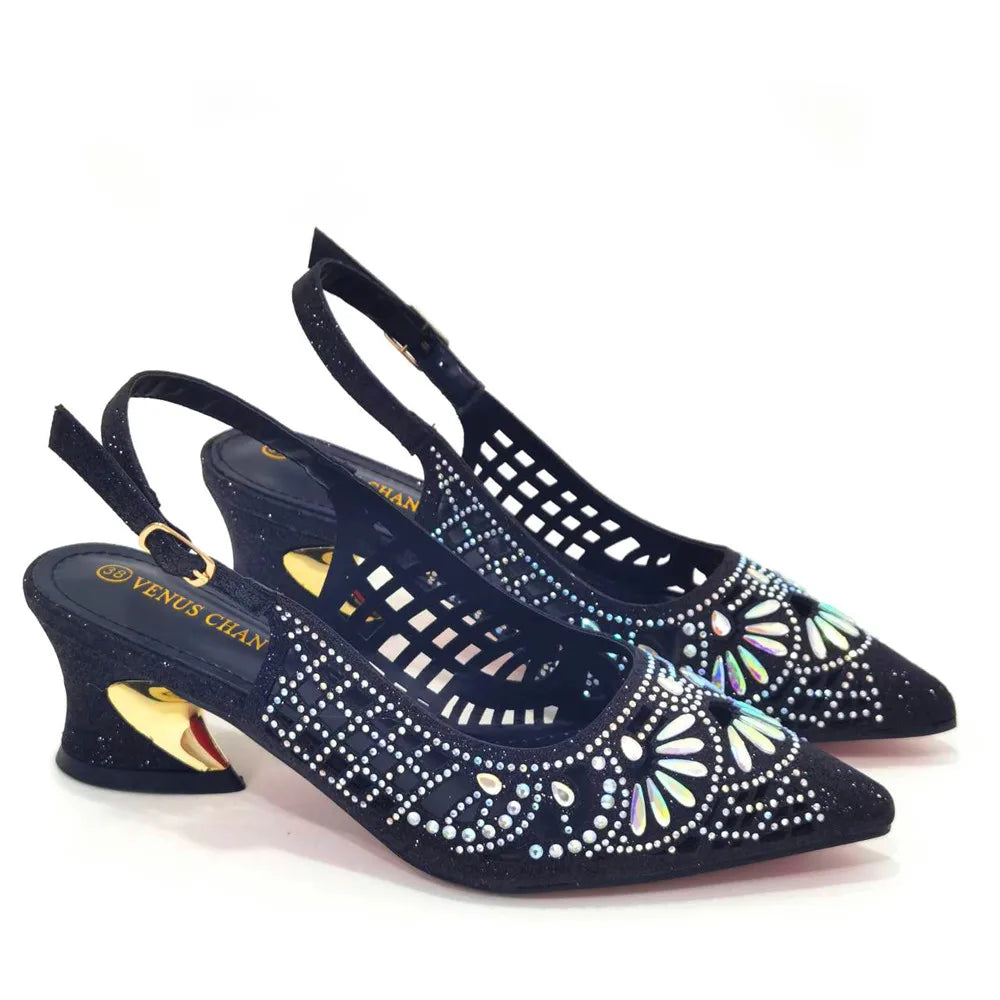 Italian Design Slope Heel Sequin Elegant Shoes and Bag Set