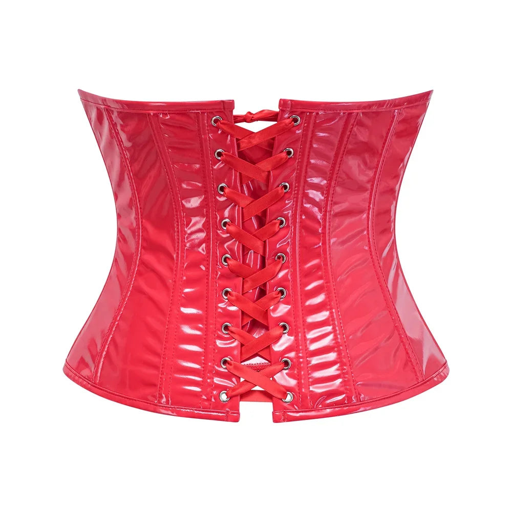 Steampunk PVC Leather Underbust Corset Front Busk Waist Trainer Cincher Top