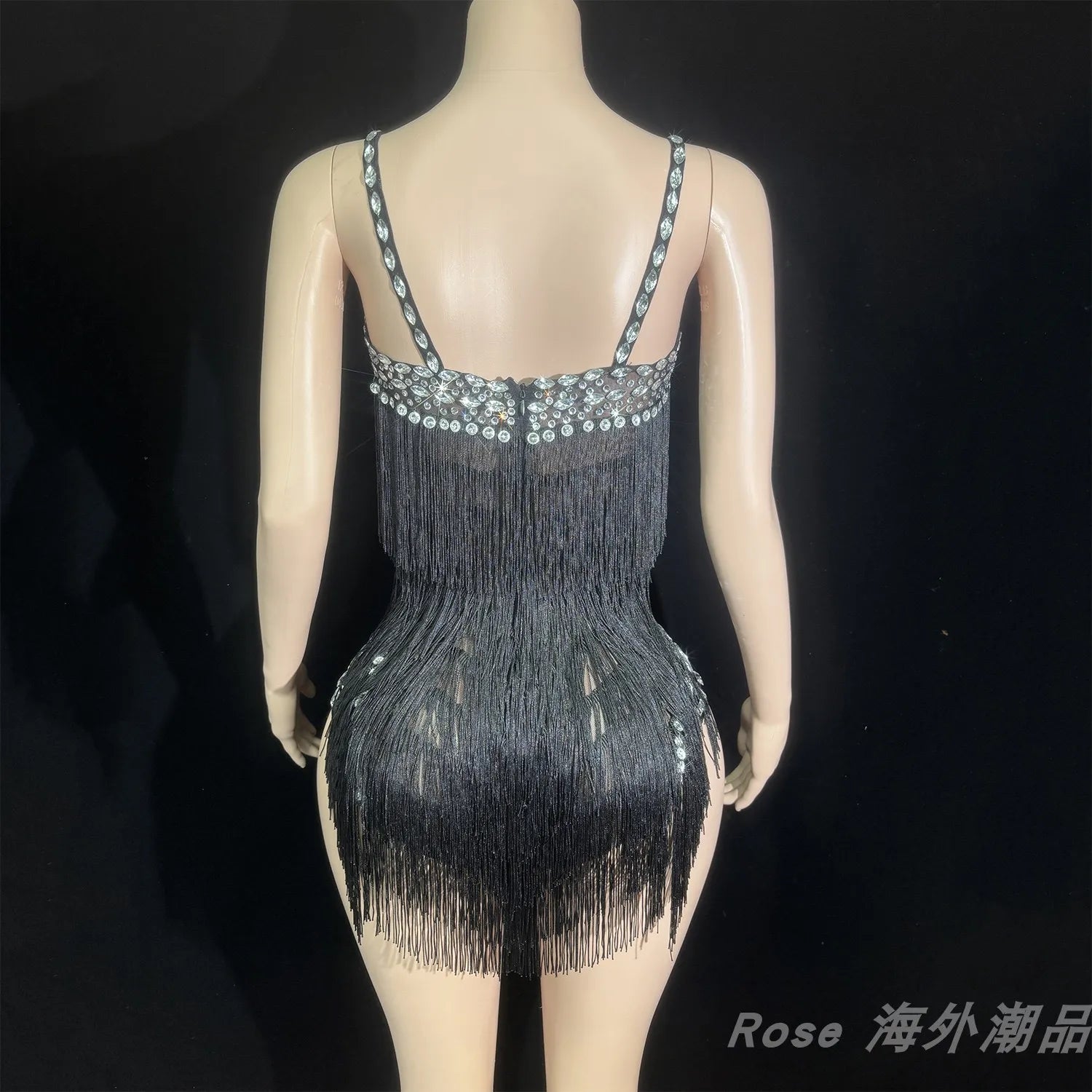 Custom Fringe Rhinestone Bodysuit & Stage Performance Dance Costume