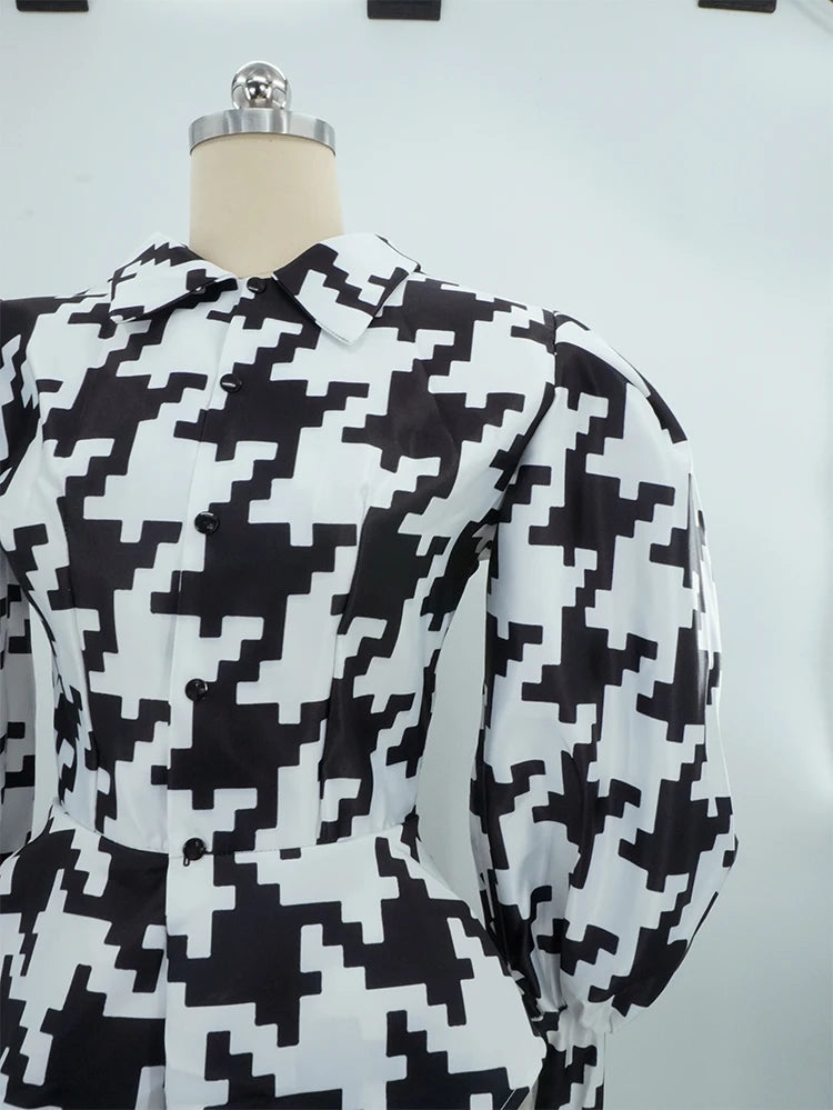 Houndstooth Geometric Print Bodysuit, Over-Knee Boots & Statement Hat 3-Piece Stage Costume Set