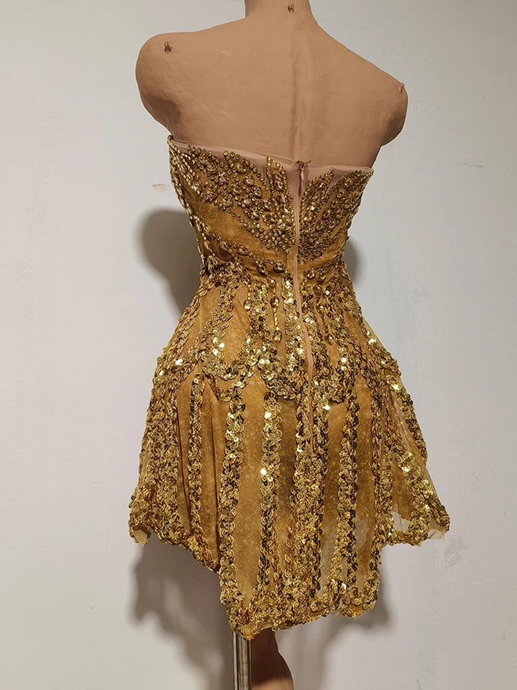 Gold Sequin Mini Dress Concert & Stage Performance Costume