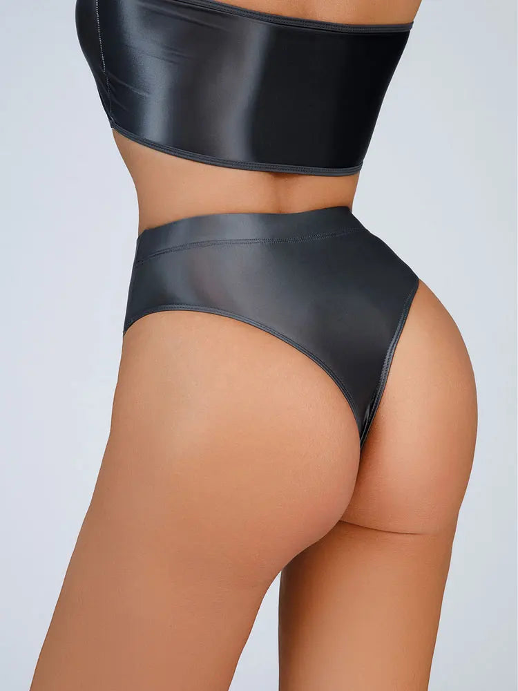 High-Waist Oil Glossy Sheer G-String Thong Satin Smooth Seamless Briefs