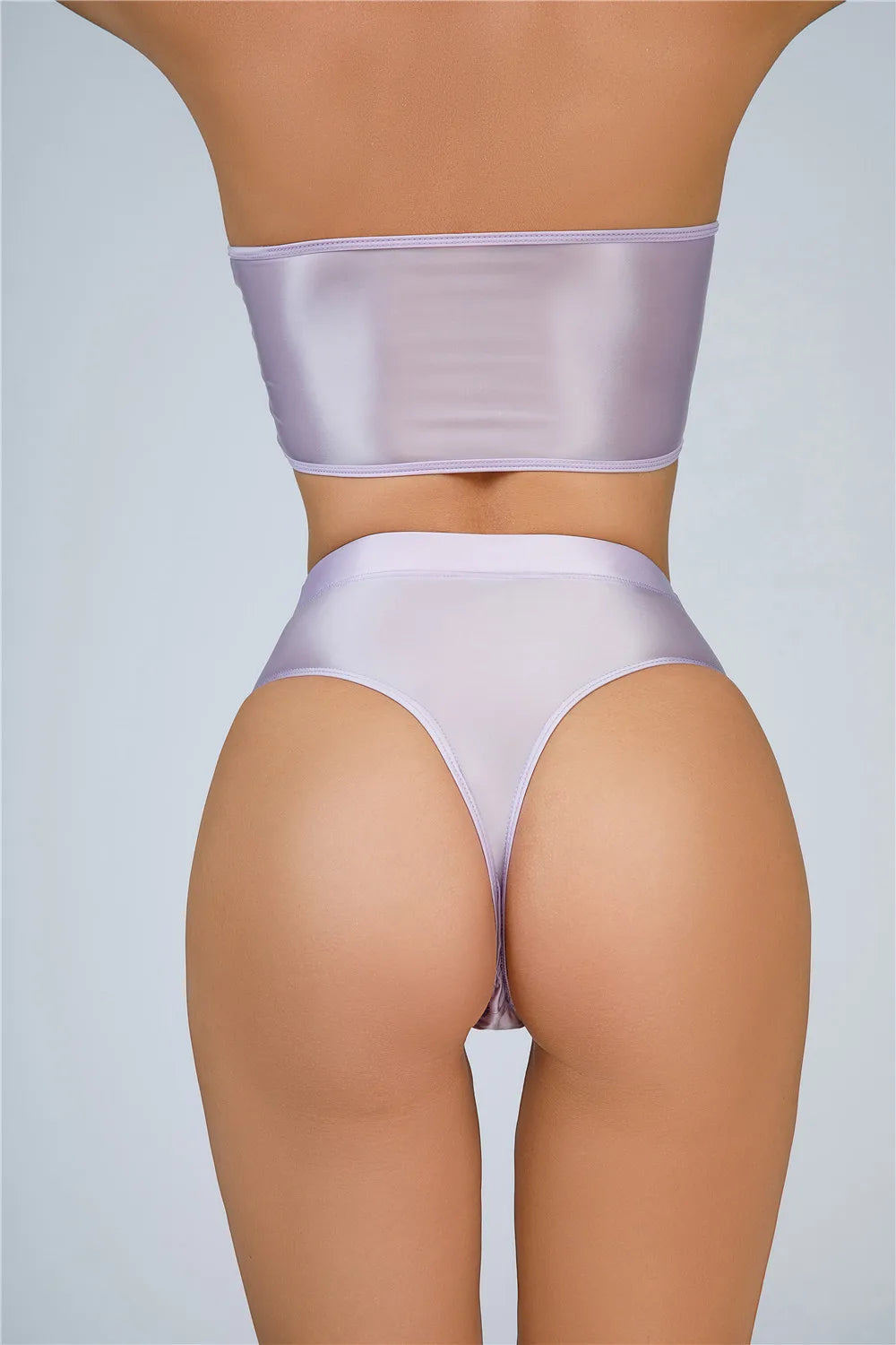 High-Waist Oil Glossy Sheer G-String Thong Satin Smooth Seamless Briefs