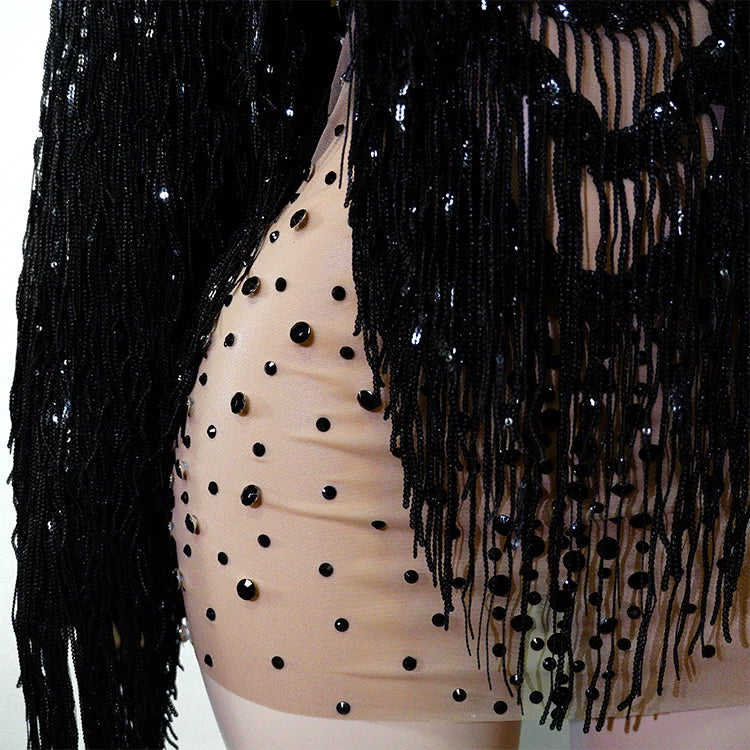 Rhinestone Tassel Fringe Jacket And Dress Costume Set