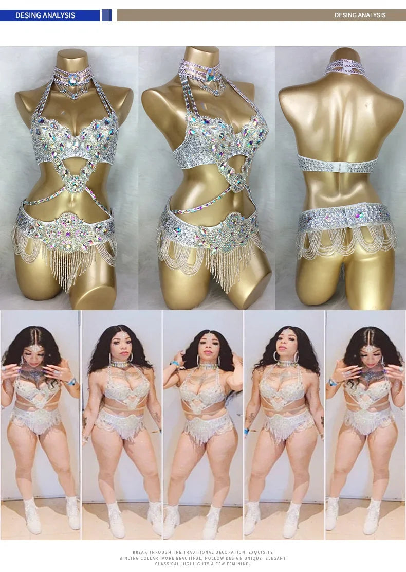 Samba Beaded Belly Dance Costume Set – Women's Bra & Waist Belt for Carnival, Stage & Performance