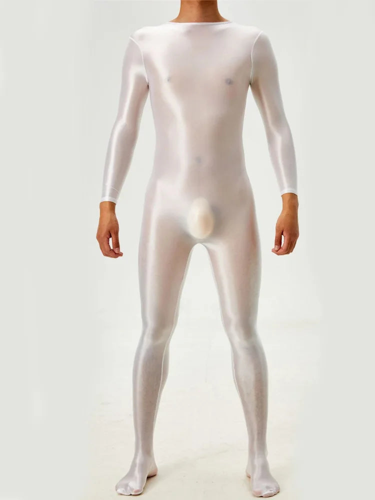 Sexy Candy Color Oil Glossy Shiny Shapping Bodysuit Stain Smooth Sheer See Through Sexy Tights Elastic Fitness Leotard