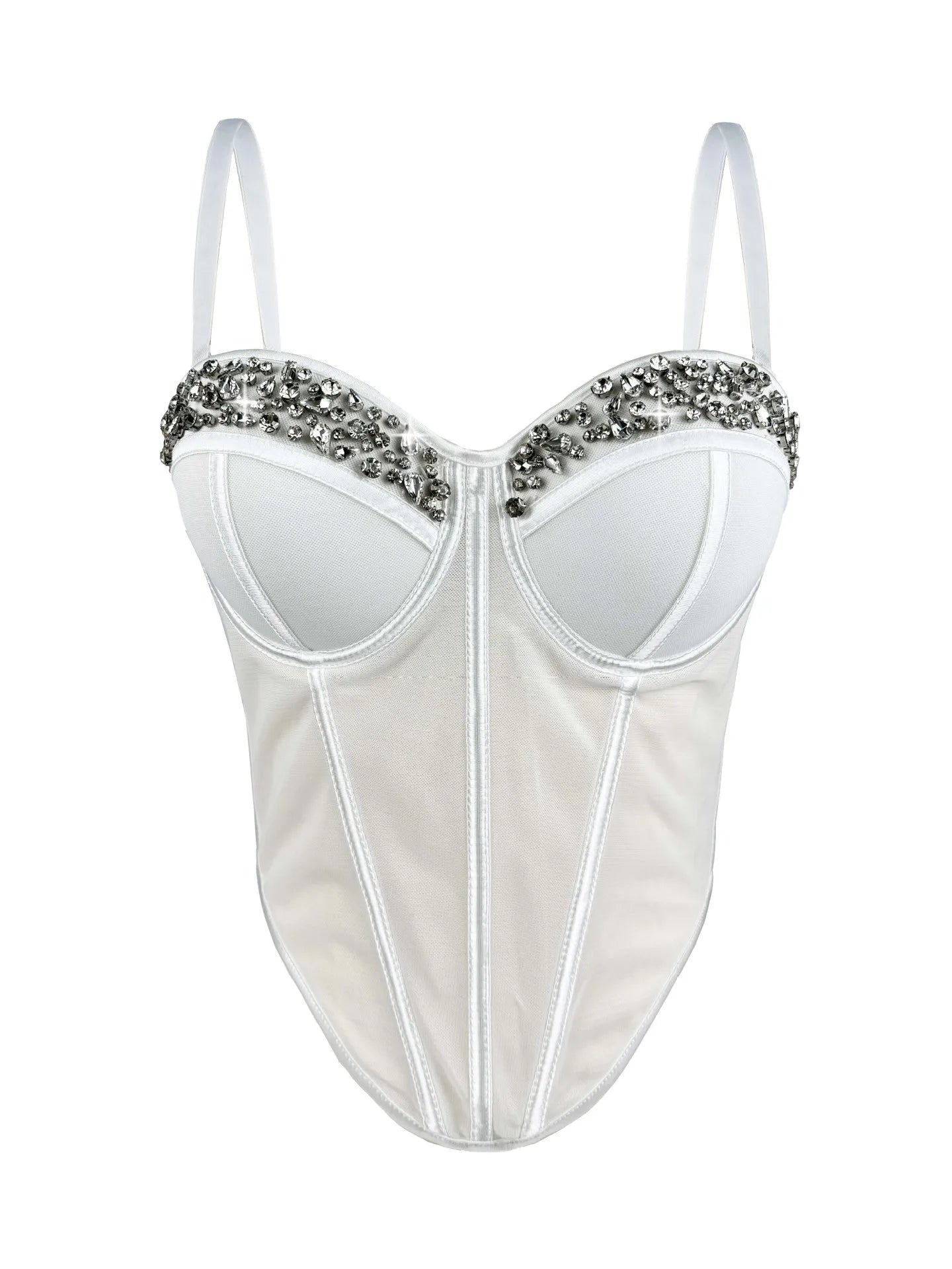 Diamond Embroidered Bustier Corset Crop Top Asymmetric Stage Bralette