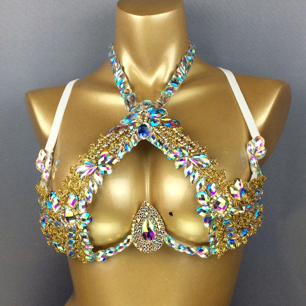 Sparkly Crystal Wire Bra Halter Top Samba Carnival Costume