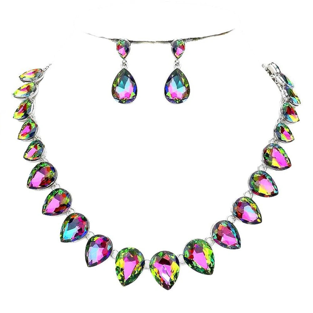 Rhinestone Drop Necklace & Earrings Set