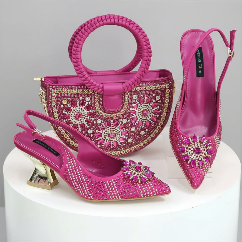 Italian Design Evening Bag Paired with Handmade Petal Shoes