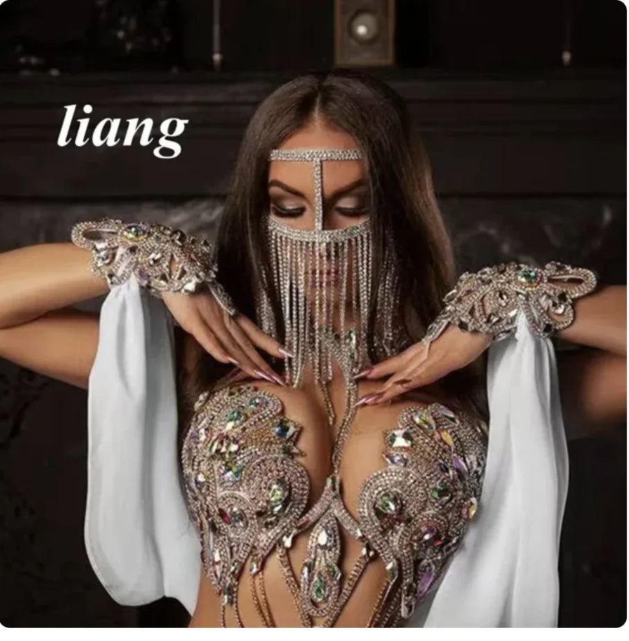 Rhinestone Tassel Stage Mask