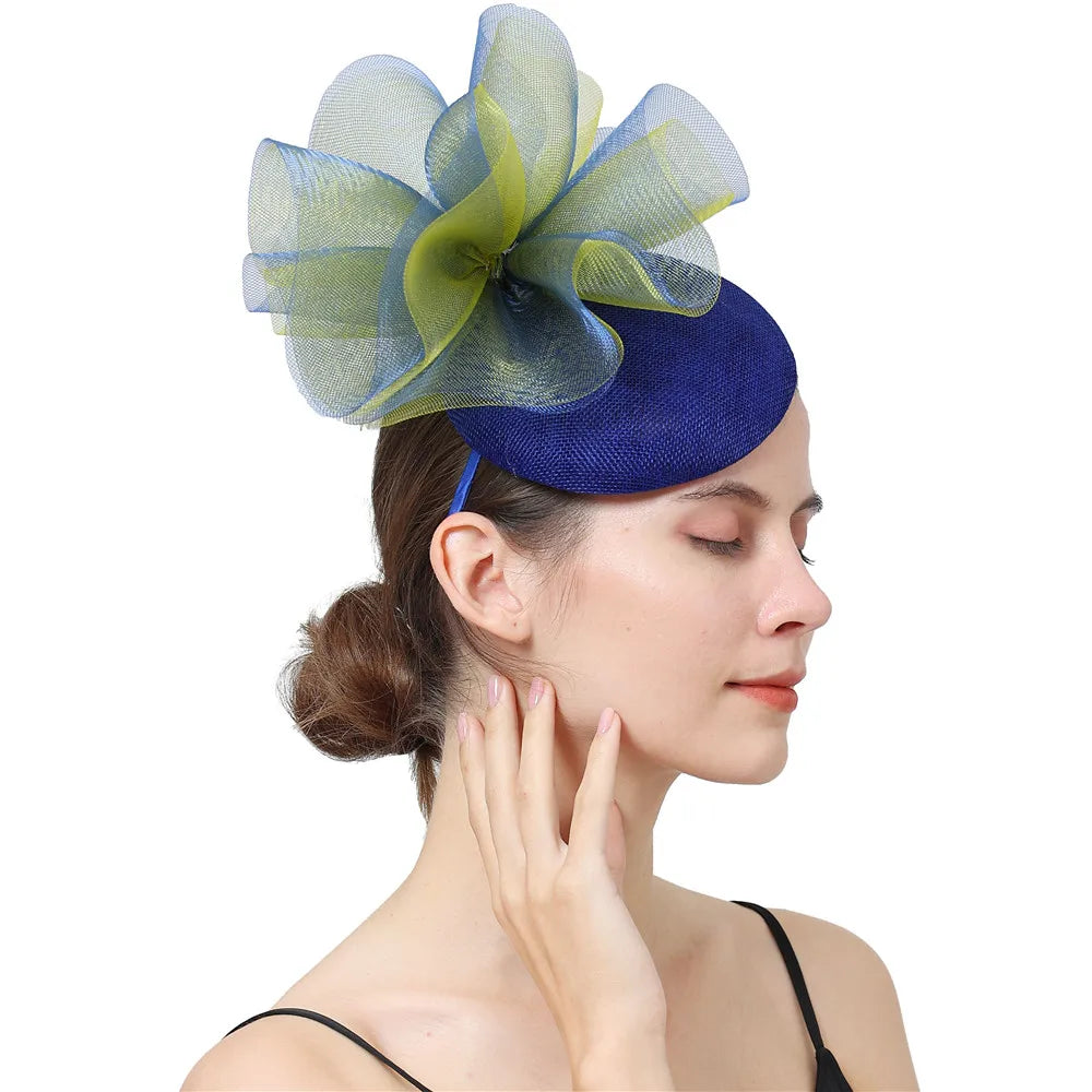 18cm Two-Tone Floral Bow Sinamay Fascinator Kentucky Derby Tea Party Pillbox Hat