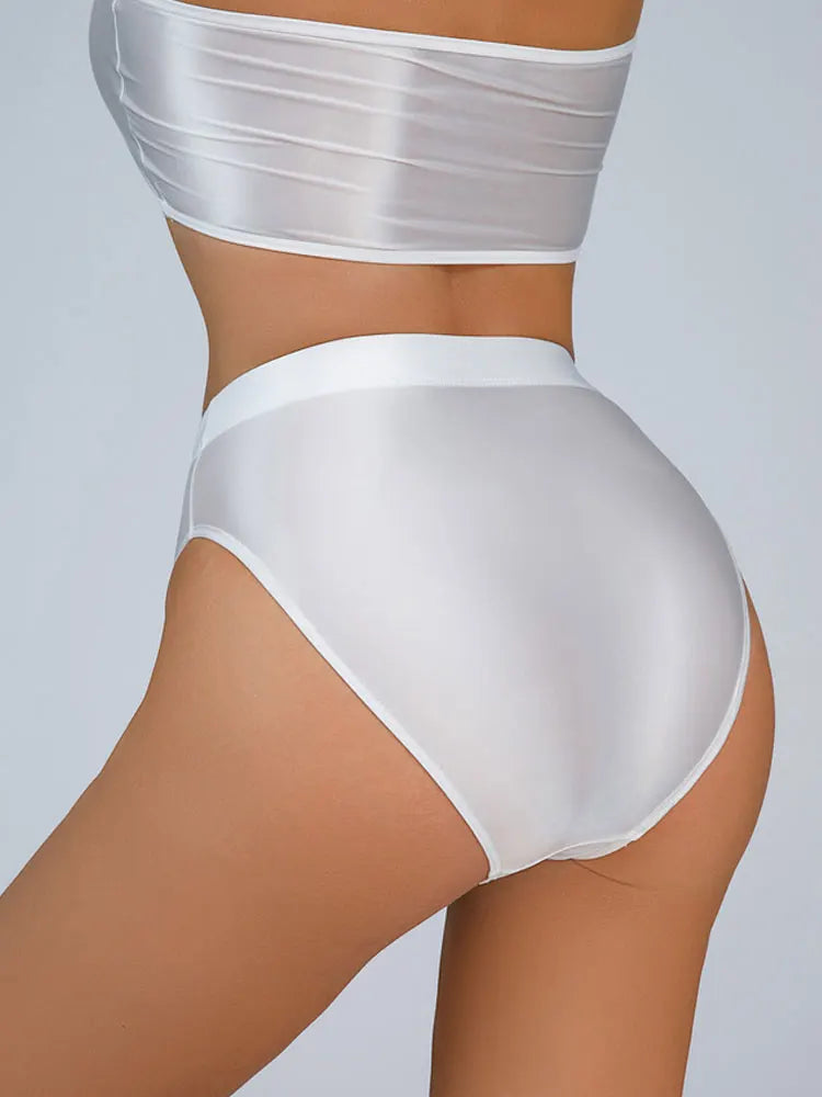 High-Waist Oil Glossy Sheer G-String Thong Satin Smooth Seamless Briefs