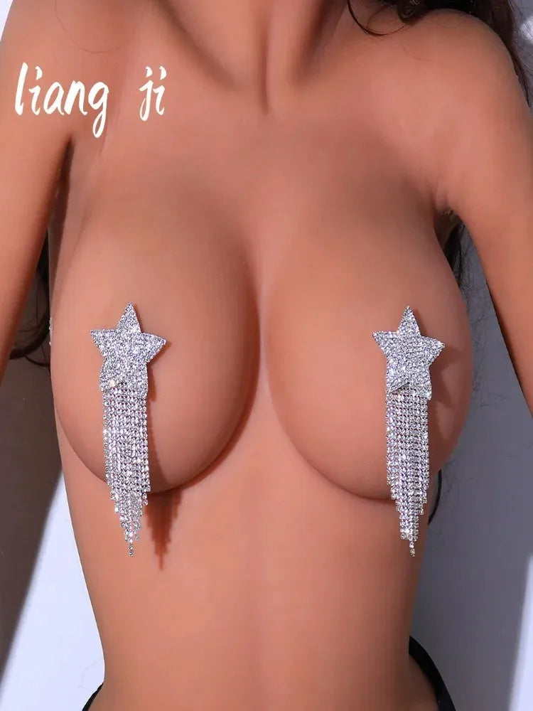 Dazzling Crystal Tassel Nipple Pasties & Statement Chest Body Jewelry