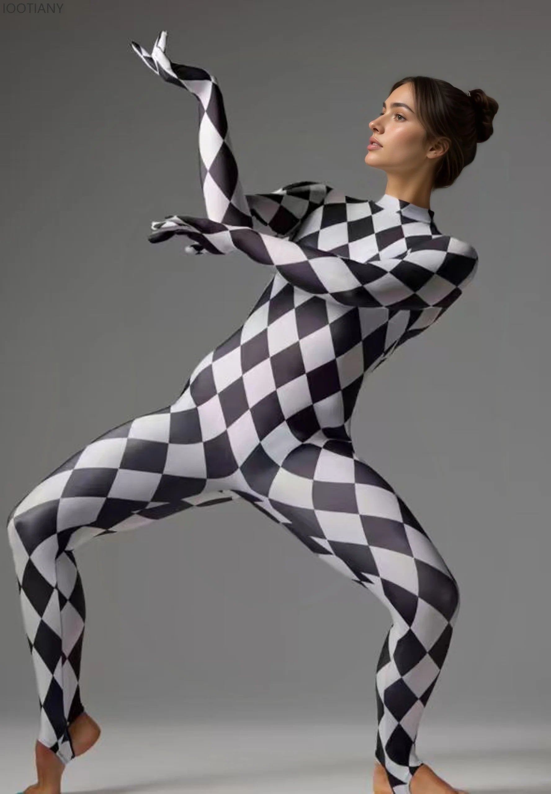 Harlequin Diamond Lattice Catsuit & Bodysuit Asymmetrical Circus Stage Costume