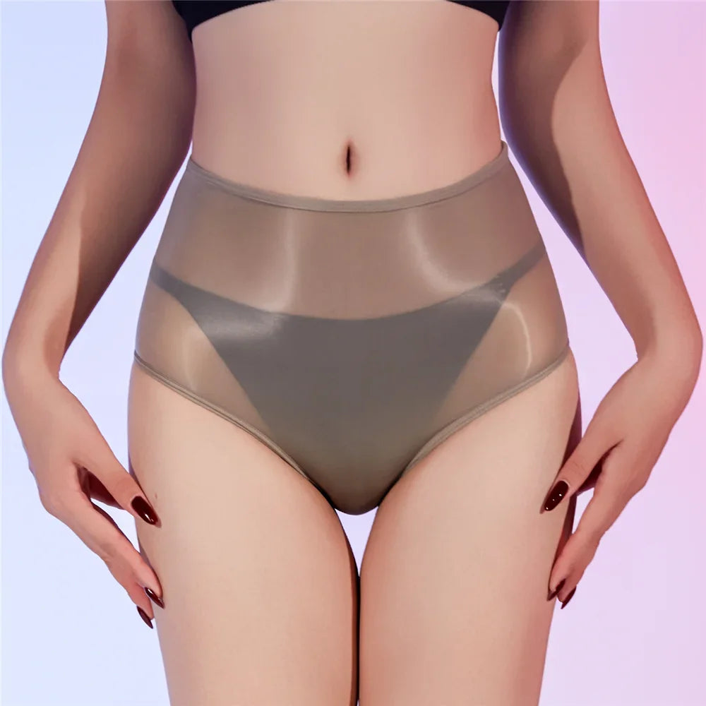 Sexy Women Unisex Silm Crotch Safety Short 6D Thin Bottom Wear Oil Shiny Briefs Sheer See Through U Convex Pouch Underwear