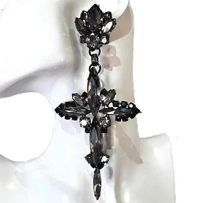 Rhinestone Cross Pendant Earring & Necklace Set