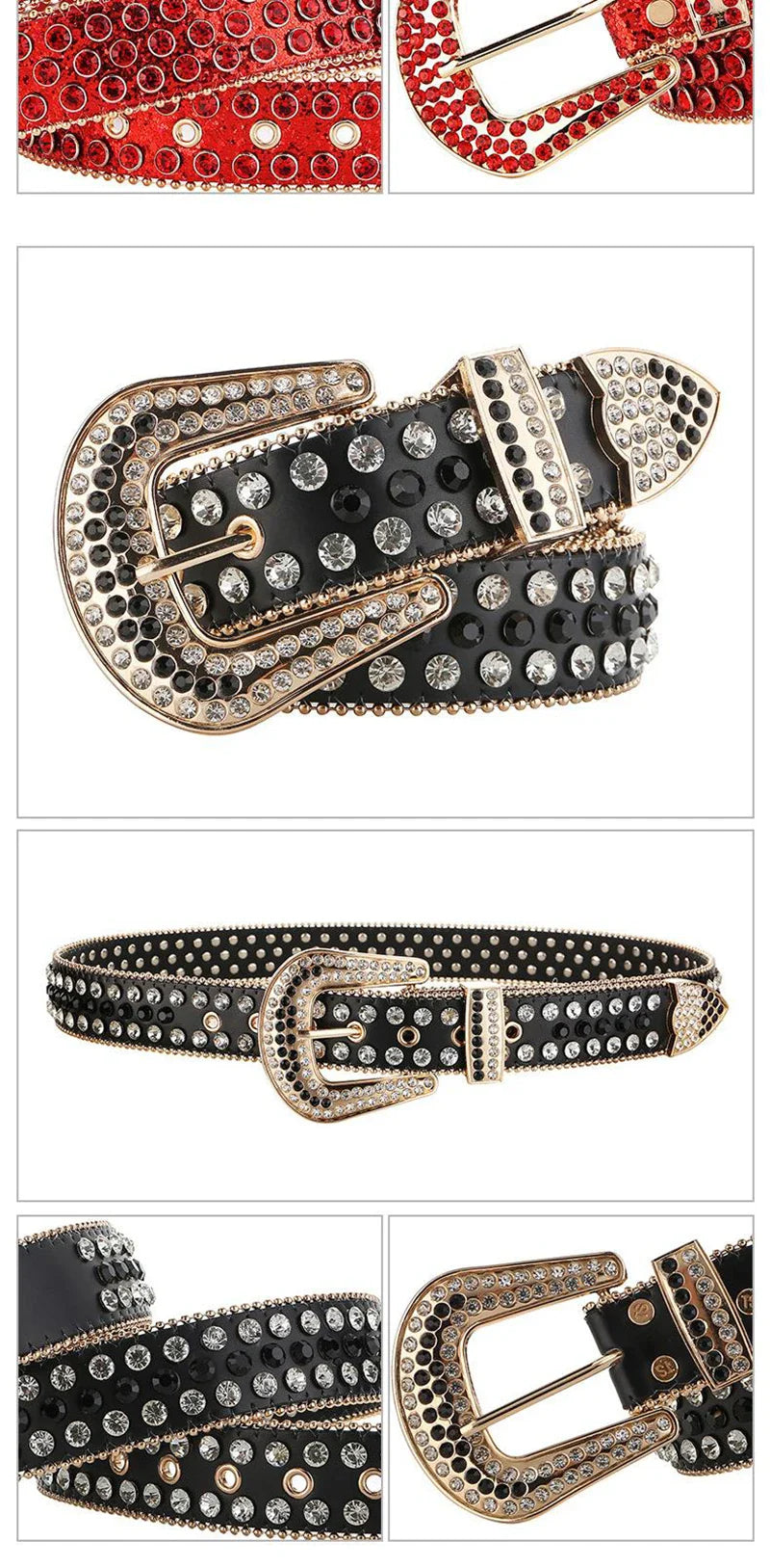 Gem Studded Western Style Fashion Buckle Belt